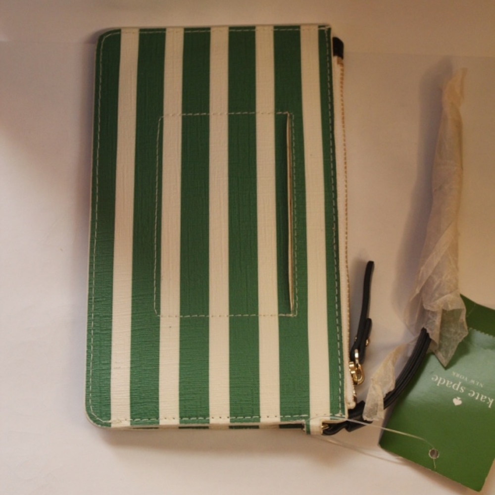Kate Spade Green and White striped wristlet - Picture 4 of 6